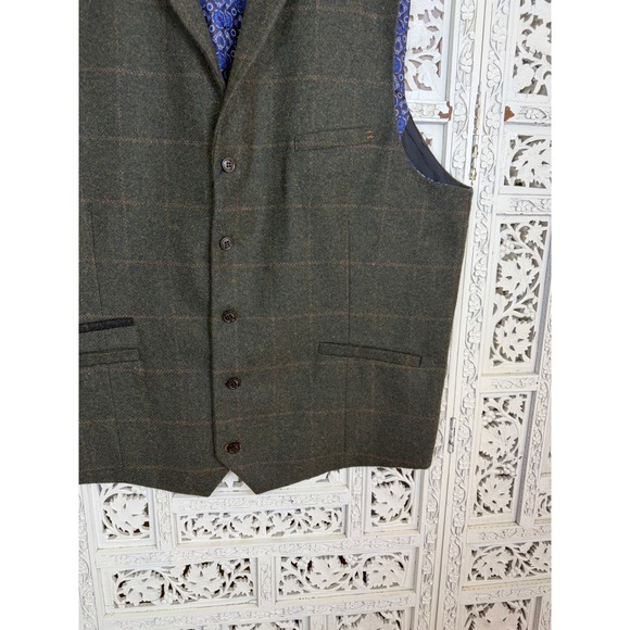 NWT House Of Cavani Wool Blend Plaid Vest Waistcoat Sz 50 Preppy Academia Green - Picture 2 of 8